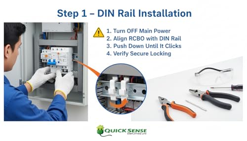 Image of Quick Sense (QS-CB01) Circuit Breaker | 63A Double Pole with Leakage Protection | Overload, Short Circuit & Surge Protection | AC 230-400V | DIN Rail Safety Breaker for Home, Office & Industrial Use