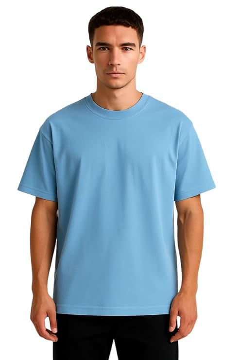 Image of VEL Plain 100% Heavy Cotton Oversized T-Shirt Baggy Fit Drop Shoulder Half Sleeves Round Neck Solid 100% Cotton T-Shirt for Men (Pack of 3)