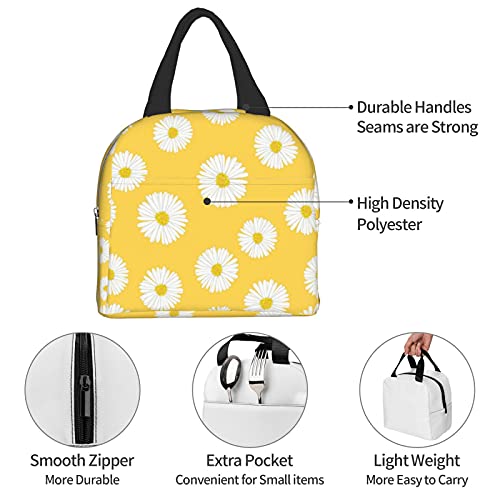 Insulated Lunch Bag For Women, Cooler Tote Reusable Lunch Box Container For Work Office Travel Picnic White Aster Daisy Yellow #TOP6