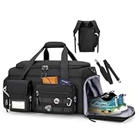 RAINSMORE Gym Bag 55L Large Travel Duffle Bag Men Waterproof Weekender Bag with Shoes Compartment & Wet Pocket Women Sports Bag Carry On Overnight Backpack for Gym Hiking Trip,Black