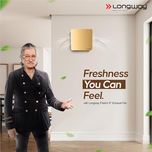 Image of LONGWAY FreshX 6 Inch 150 mm Energy Efficient Exhaust Fan | High Speed Powerful Motor | Noiseless Operation & Easy to Clean | Suitable for Bathroom, Kitchen, Office | 2 Years Warranty (Gold)