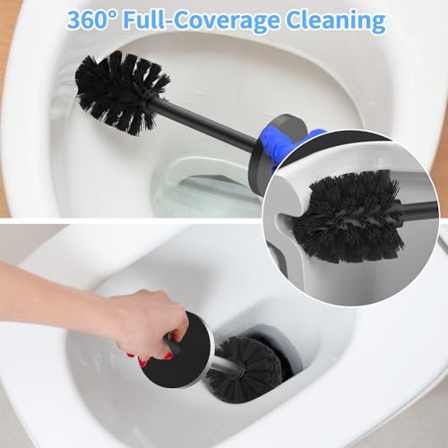 Image of Stainless Steel Toilet Brush and Holder Set Brushed Silver Heavy Duty Toilet Bowl Brush with Long Handle for Bathroom and Farmhouse (Black-2)