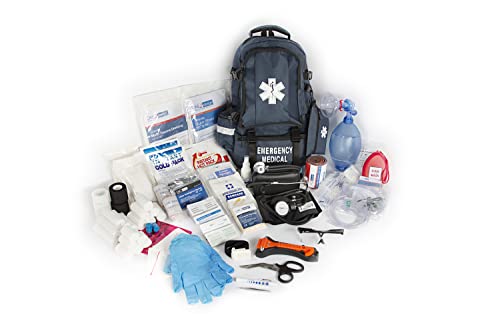 LINE2design First Aid Tactical Bag Kit - EMT Emergency First Responder Rescue Tactical Carry Fully Stocked Large Medical Supplies Medical Backpack Trauma Kit - Paramedic EMS Bags - Navy Blue