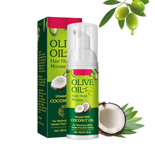 Hair Styling Curling Mousse,Olive Oil Styling Mousse,Frizz Control Curly Hair Mousse,Multi-Purpose Hair Fluffy And Curling Tool for Hydration Nourishing,60ML (1) (1, One Size) (1)