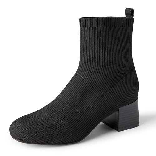 Amazon Essentials Women's Knit Stretch Ankle Boots, Black, 13