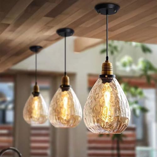 Lámpara colgante de cristal ámbar regulable con 1 luz para comedor 6