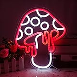 Mushroom Neon Sign Dimmable Led Mushroom Neon Light Cute Neon Mushroom Sign Night Light 3d Wall Art Mushroom Neon Signs For Wall Decor Game Room Bedroom Decor Holiday Gift For Children Kids Girl (Red)