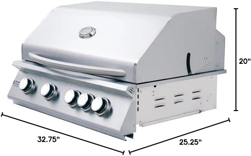 RCS Premier Series Stainless Steel 32 Built-in Grill with Rear Burner -Propane