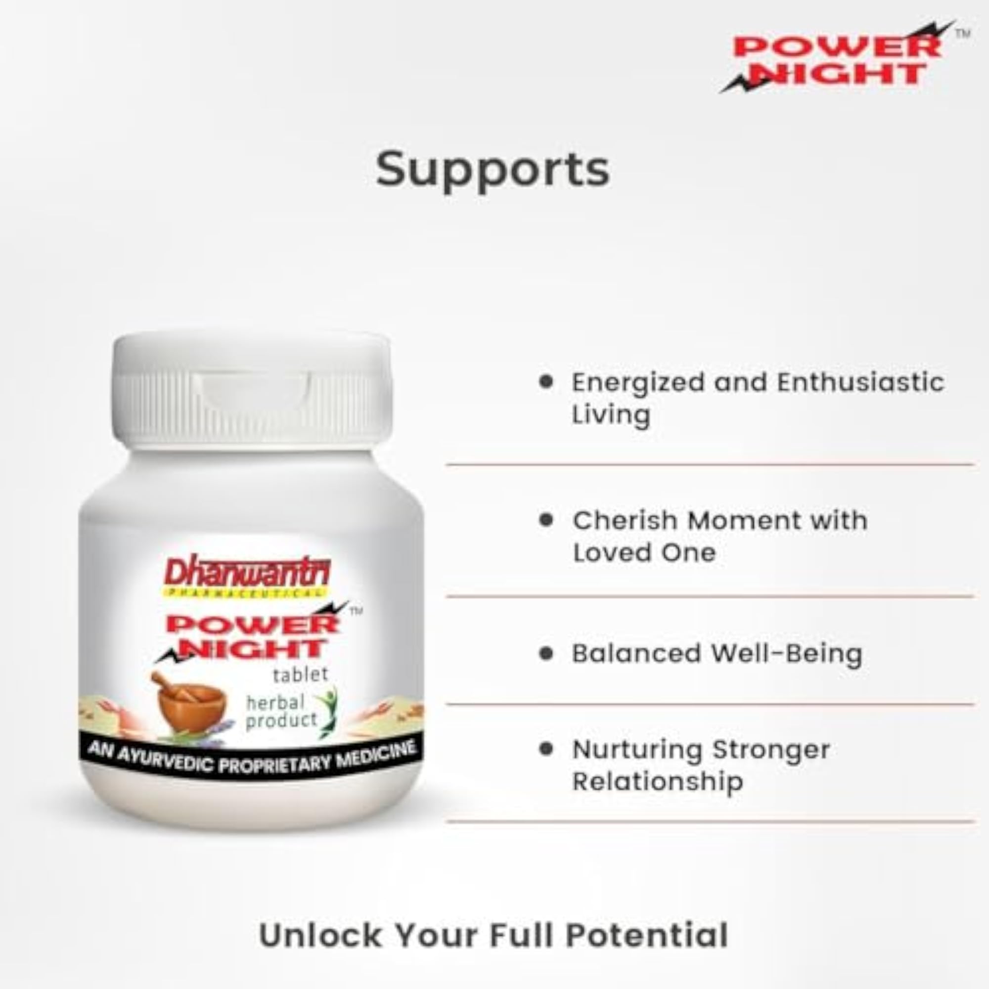 Power Night Ayurvedic Tablets for Energy & Vitality, Herbal Formula