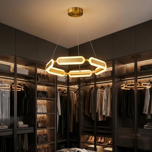 Image of Lamp master Hexora 6 Light LED Chandelier | Antique Gold Finish | Modern Geometric Hanging Ceiling Light with Warm Glow | Adjustable Height for Living Room Dining Room, Bedroom | 1 Year Warranty
