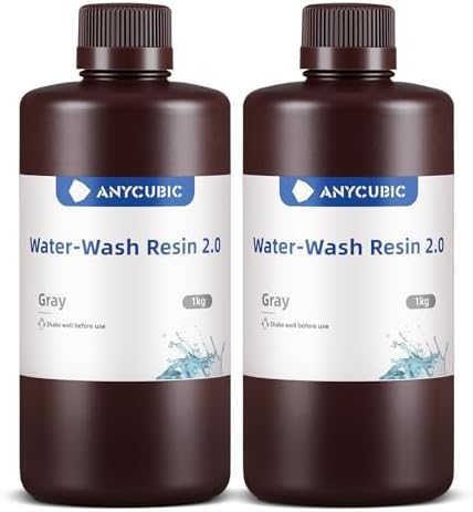 ANYCUBIC Water Washable 3D Printer Resin 2.0, 405nm High Precision 3D Resin, Low Shrinkage Photopolymer Resin for 4K/8K/12K Capable LCD DLP Resin 3D Printer (Grey + Grey, 2000g)