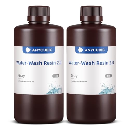 ANYCUBIC Water Washable 3D Printer Resin 2.0, 405nm High Precision 3D Resin, Low Shrinkage Photopolymer Resin for 4K/8K/12K Capable LCD DLP Resin 3D Printer (Grey + Grey, 2000g) Grey 2000g