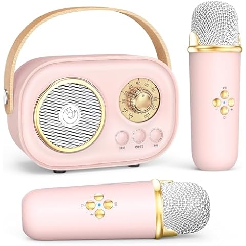 Mini Karaoke Machine with 2 Wireless Microphones,Portable Bluetooth Karaoke Machine for Kids Toys Gifts Boys Girls 3 4 5 6 7 8 9 10 11 12+ Years Old Home Party Birthday Karaoke Fun Set-Pink Cover