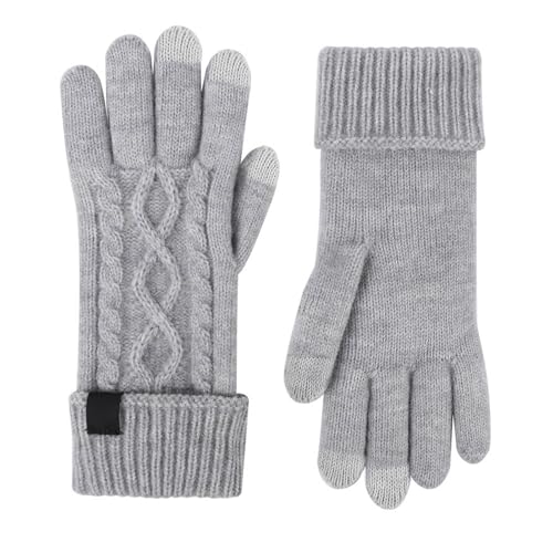 Women'S Autumn Winter Fashion Gloves, Double Thick Knitted Warm Hand Protection,Black,One Size,Light Grey,One Size