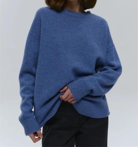 Women's O Neck Sweater Pullover Thick Soft Knit Loose Fit Solid Color Casual Warm Tops2