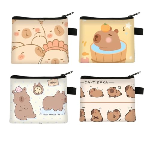 4Pack Cartoon Capybara Coin Purse Holder Organizer Cute Small Wallet Key Earphone Cable Pouch Cosmetic Storage Bag for Girl Boy Child Gift (B)