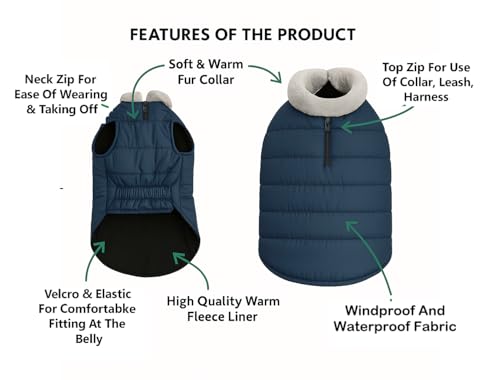 Image of The Pets Company Dog Winter Coat Jacket, Cloth, Windproof, Waterproof, Light Weight, Washable, Ultra Warm Thick Fleece Lined Dog Vest for Cold Weather Protection, (Navy, Medium - Large - 22 Inch)