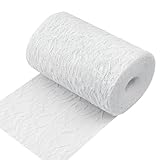Tischläufer Spitze Weiß, 15 cm x 25 m Spitzenband Tischdeko Hochzeit mit der Schere, Tischband Abwaschbar Hochzeitsdeko, Dekoband Tischläufer für Hochzeit Taufe Kommunion Festliche Dekoration