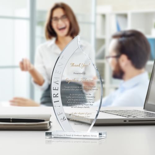 Personalized Crystal Flame Shaped Employee Retirement Award for Man or Woman, Customized with Retiree's Name, Unique Retirement Gift for Co-worker and friend (XL - 12")