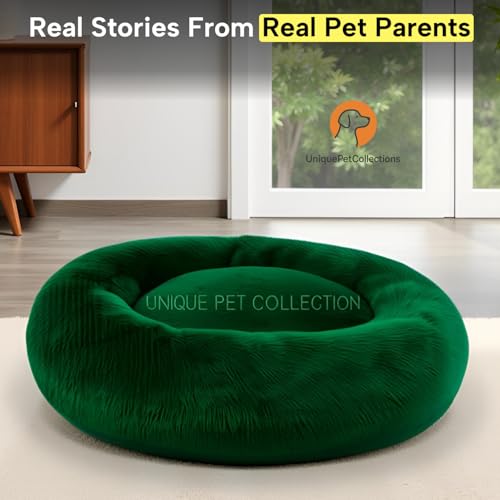 Image of Fabric Fluffy Washable Waterproof Dog Bed For Summer | Large Size Round Pet Bed For Golden Retriever, Labrador, Pug, Beagle | Anti-Skid, Soft & Cozy For All Breeds (Green, L)