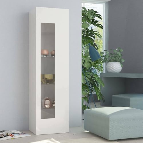 Dmora - Vitrine Mimmo, Buffet avec porte vitrée, Meuble de salon polyvalent, 100% Made in Italy, 45x34h162 cm, Blanc brillant