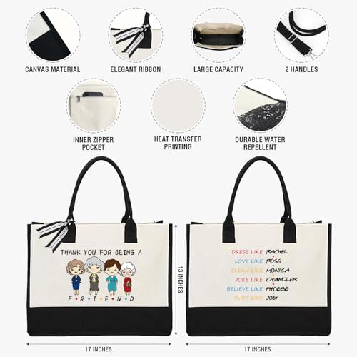Image of Golden Girls Double Sided Canvas Tote Bag with Zipper, Friend Gifts for Women Thank You Gift for Friends, Friendship Gift for Friends Bestie Soul Sisters BFF, Birthday Christmas Gifts for Friends