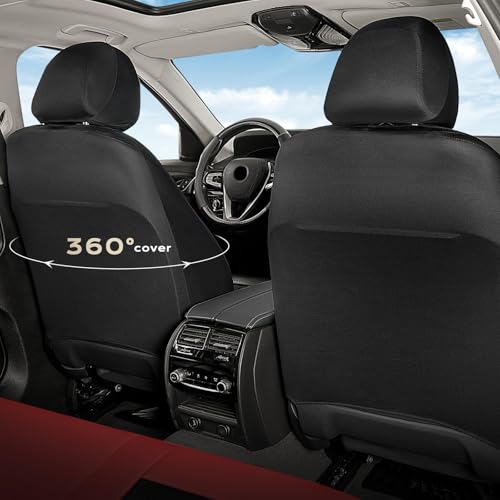 Image of Coverado Car Seat Covers Full Set, Luxury Leather Car Seat Covers, Automotive Front and Rear Mesh Seat Covers, Full Set 5 Seats, Black Red Seat Covers for SUV Sedan Truck