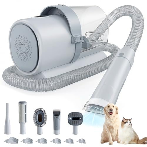 Image of DUMOS 2.5L Pet Grooming Vacuum Kit, 3 Adjustable Suction Modes, 5 Professional Grooming Tools with Cordless Low Noise Dog & Cat Hair Clippers, Classic Gray