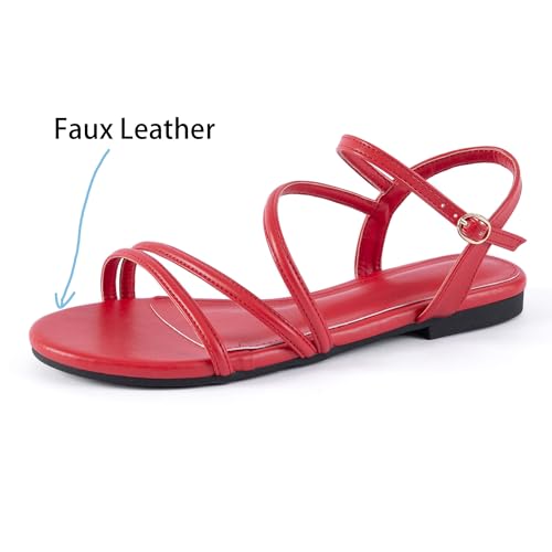 Image of Mtzyoa Women Flat Sandals Dressy Strappy Gladiator Summer Ankle Strap Nude Open Toe Comfortable Wedding Casual Leather Ladies Party Trendy Vacation