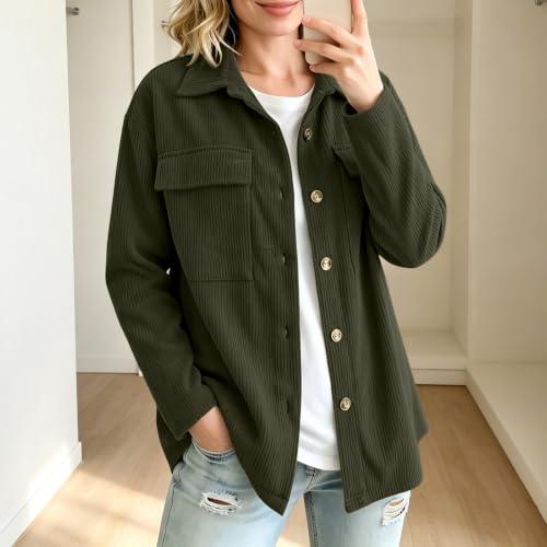Corduroy Shirt Women Long Sleeve Button Down Oversized Jacket - image 2