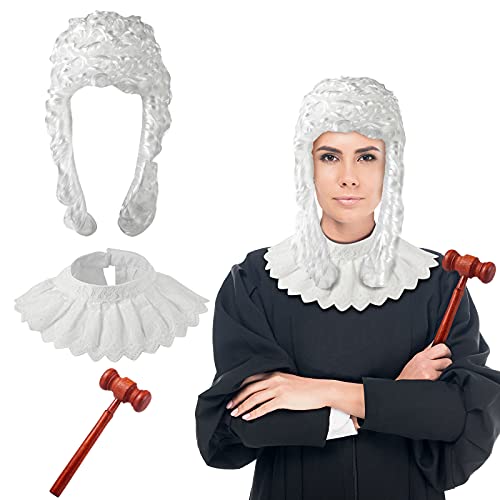 Sumind 3 Pieces Halloween Party Judge Cosplay Costume Accessories Retro Judge Wig Judge Lace Choker Blouse Collar Judge Wooden Courtroom Gavel for Halloween Judge Cosplay Party Favors Sumind 3 Pieces Halloween Party Judge Cosplay Costume Accessories Retro Judge Wig Judge Lace Choker Blouse Collar Judge Wooden Courtroom Gavel for Halloween Judge Cosplay Party Favors
