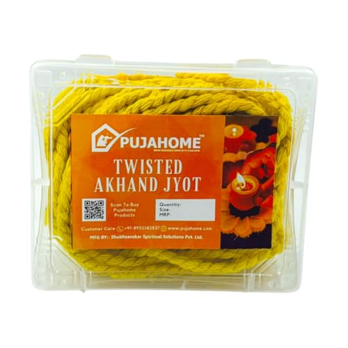 Image of Twisted Akhand Jyot Batti, Special Long Akhand Jyot Cotton Wicks Batti for Diya Mandir Pooja Oil Lamp | Cotton Akhand Jyot Batti Yellow for All Puja and Akhand Jyot (Pack of 12 Wicks, Yellow)