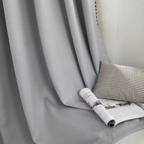 Cortinas opacas plateadas Bujasso de 90 pulgadas térmicas para dormitorio set de 2 3