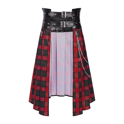 Falda plisada para hombre con cinturón medieval de cuero regulable estilo hip hop