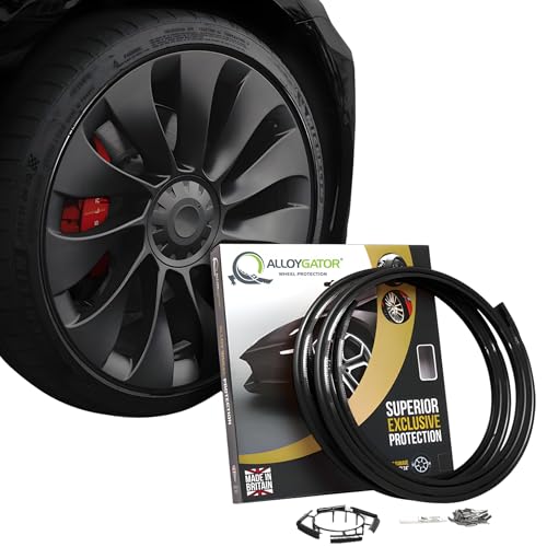 AlloyGator Black Rim Protector for Car Wheels (Fits 12-24" Wheel Diameter) - Pack of 4 Premium Alloy Wheel Protector to Avoid Scratches & Scuffs - Adhesive Free Curb Rash Rim Protectors