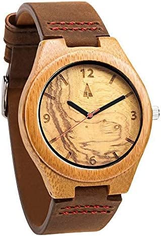 Treehut Mens Wooden Olive Ashe Bamboo Watch With Genuine Brown Leather Strap #TOP23