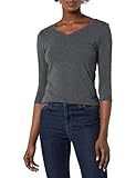 Amazon Essentials Women's Classic-Fit 3/4 Sleeve V-Neck T-Shirt, Charcoal Heather, X-Small