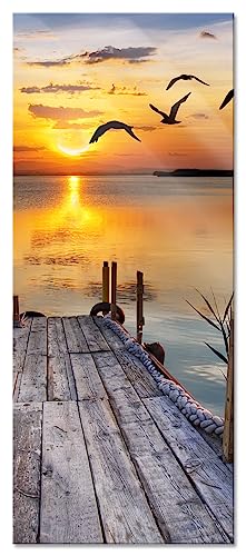 Pixxprint Glasbild Panorama, Wandbild aus Echtglas, Steg bei Sonnenuntergang, 100x40 cm, inkl. Aufhängung und Abstandshalter