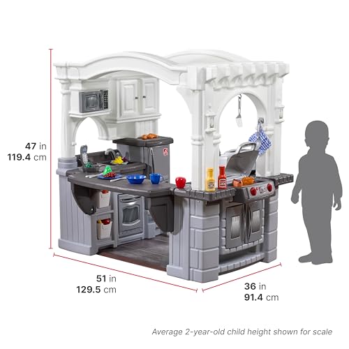 Step2 Grand Walk-in Kitchen & Grill Kids Playset, Indoor/Outdoor Kitchenette, Interactive Play with Lights and Sounds, Durable Plastic, 103 Piece Toy Accessories, Toddlers 2+ Years Old, Gray/White - image 9
