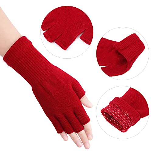 Yolev AMOVO 4 Pairs Winter Knitted Fingerless Gloves Half Finger Gloves Cold Weather Warm Stretchy Gloves thumb #2