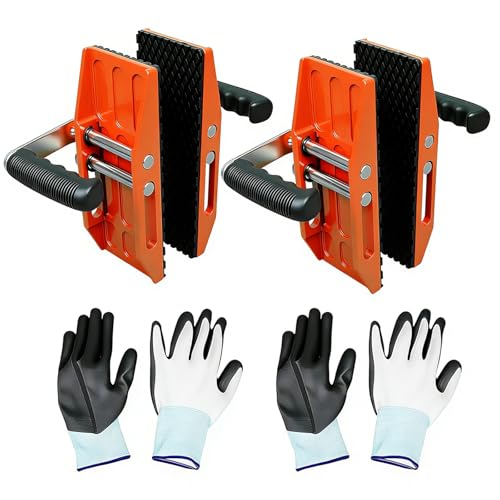 2 PCS Granite Carrying Clamps with Gloves,660lbs Heavy Duty Lifting Clamps with Rubber-lined, Panel Carry Lifting Tools, for Granite, Marble, Glass Slabs, Orange