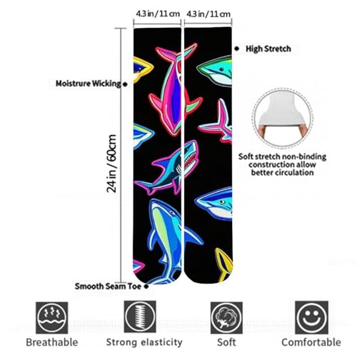 Supdreamc Girls Women Casual Ocean Sea Shark Fish Art Cushion Crew Socks for Gym, Soccer, Cycling, Moisture Wicking Compression Sock3