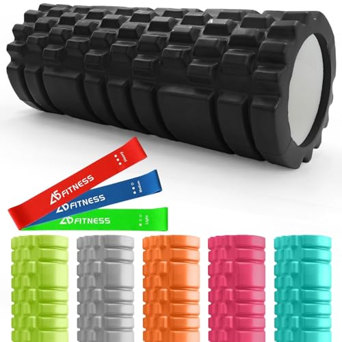 Foam Roller Black with 3 Resistance Level Bands - Lightweight Foam Rollers for Muscles Provides Relief from Pain Fatigue Improves Tissue Recovery - Massage Roller for Gym, Yoga Pilates
