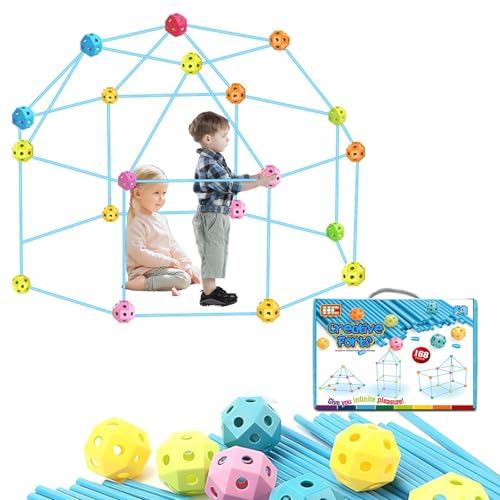 GEAUH 168pcs Den Building Kit - Kids Fort Building Kit - Creative STEM Construction Toys, Building Toys for Kids Play Spaces, Tents & Hideouts, Christmas & Birthday Gift for 3-12 Years Old