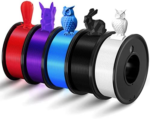 Haosegd 3D Printer Filament PLA 1.75mm 3-D Printing Materials 5 Colors Bundle Print Filimate 1.75 mm White Black Red Blue Purple Filiment1.75 Accuracy ±0.02mm Fillament Spool Vacuum Pack 250G X 5 Roll