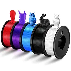 5 Colors 3D Printer Filament 1.75MM 250G PLA Filament 3D Printer Consumables 1250G in Total with 3D Build Surface Accuracy Tolerance 0.02mm No Clogging & Bubbles for 3D Printers