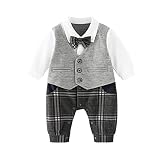Hresadio Baby Boy Suit Outfits,Newborn Baby Boys Gentleman Romper with Tuxedo with Bowtie (grey, 12-