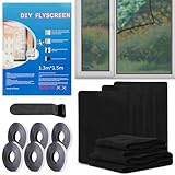 6 Stück Fliegengitter Fenster, Insektenschutz Fenster 130x150cm, Fliegennetz Fen ster, Moskitonetz Fen ster, mit Klettband Selbstklebend, Schützen die Familie vor Insekten (Schwarz)