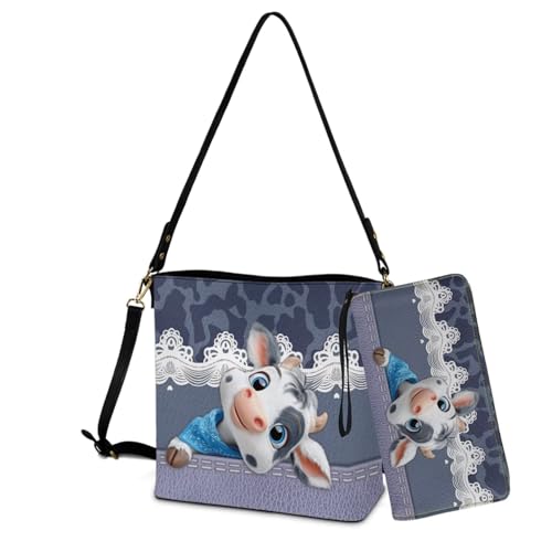 Image of Bucket Crossbody Bag Set for Women Lady, Leather Purse and Wallet Set Large Bucket Bag with Wallet