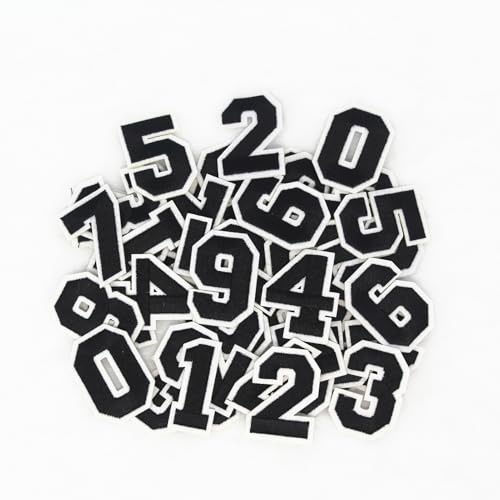 SUNMOVE 30 Pcs Numbers Patch Number 0-9 Embroidered Patches Sew On Iron On with Ironed Adhesive DIY for Shirts Jackets Hats Jeans Shoes Bags (Black)